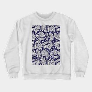 Decorative Floral Doodle Pattern in Navy Crewneck Sweatshirt